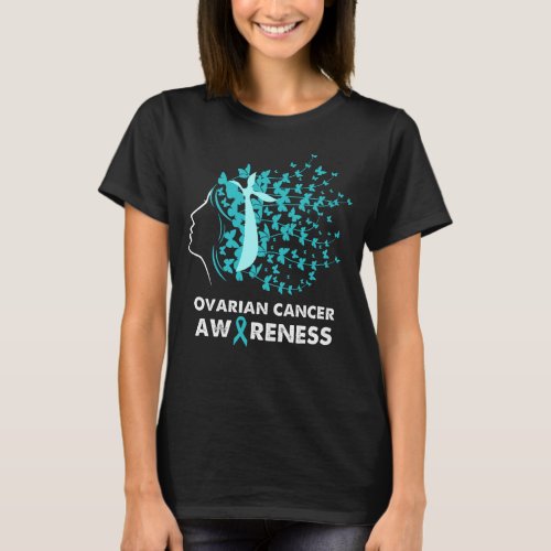 Butterfly Messy Hair Ovarian Cancer Awareness T_Shirt