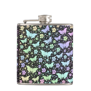 butterfly, metal, decoration, design, background, flask