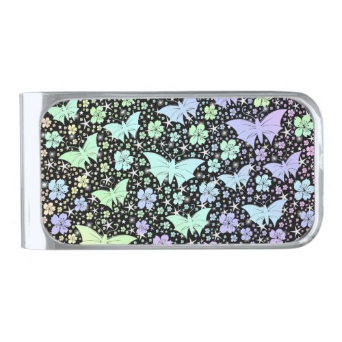 butterfly metal decoration design background silver finish money clip