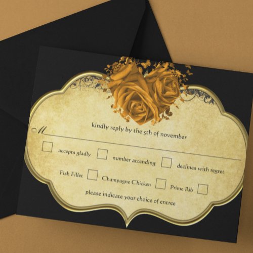 Butterfly Metallic Gold Heart Gold and Black RSVP Card
