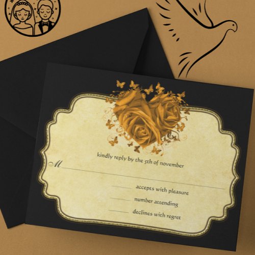 Butterfly Metallic Gold Heart Gold Faux Parchment Personalized Invitation
