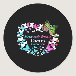 butterfly metastatic breast cancer green teal classic round sticker