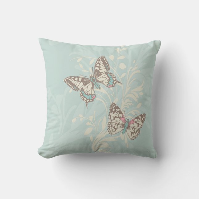 Butterfly mint pastel cushion pillow (Front)