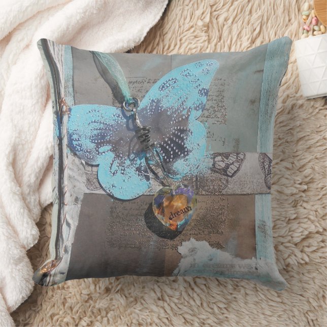 Butterfly Mixed Media Art Throw Pillow (Blanket)