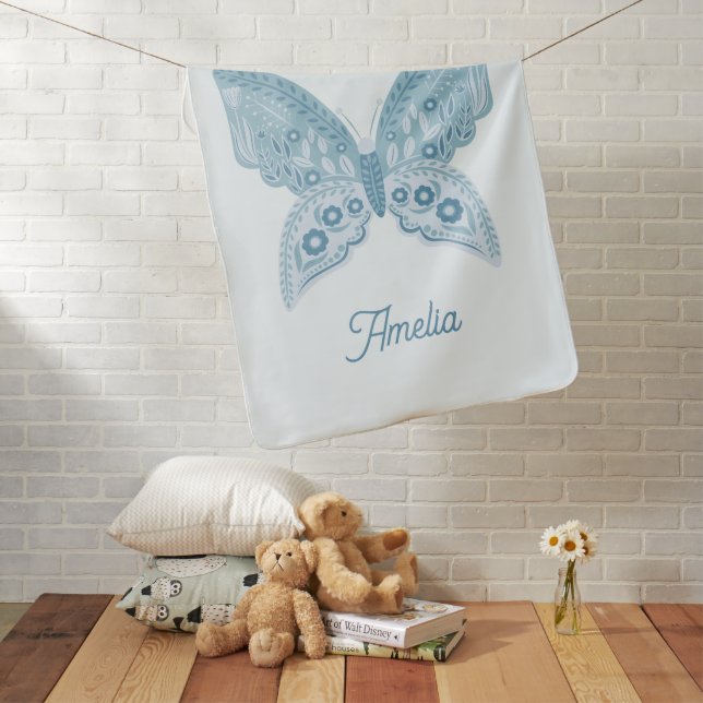 Butterfly Modern Cute Purple Nursery Name Baby Blanket (In Situ)