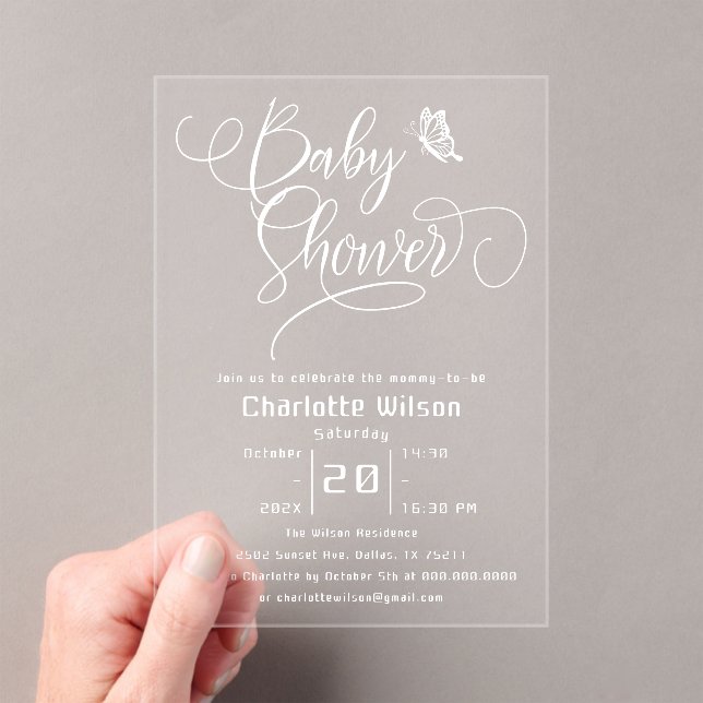 Butterfly Modern Minimal Baby Shower Acrylic Invitations (Insitu (Handheld))