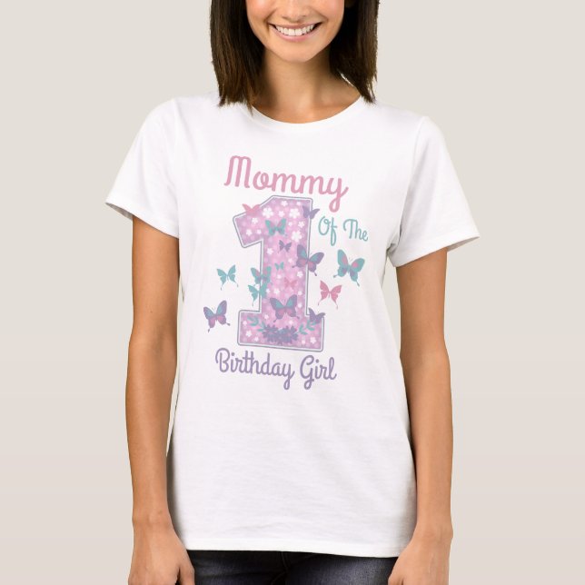 Butterfly Mommy of the First Birthday  T-Shirt (Front)