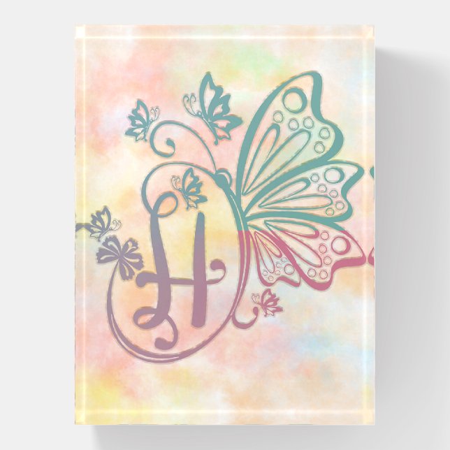 Butterfly Monogram Letter H Paperweight (Vertical)