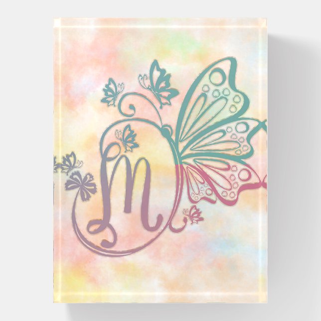 Butterfly Monogram Letter M Paperweight (Vertical)