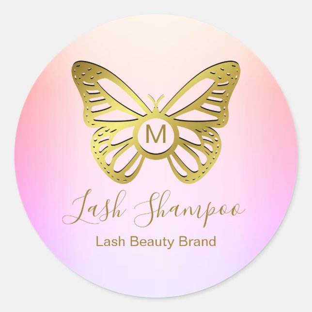 Butterfly Monogram Rainbow Gradient Lash Shampoo Classic Round Sticker (Front)