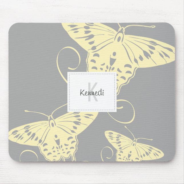 Butterfly Monogram Yellow Gray Mouse Pad (Front)