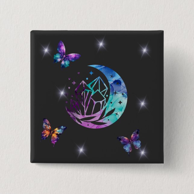 Butterfly, Moon, and Crystals Button (Front)