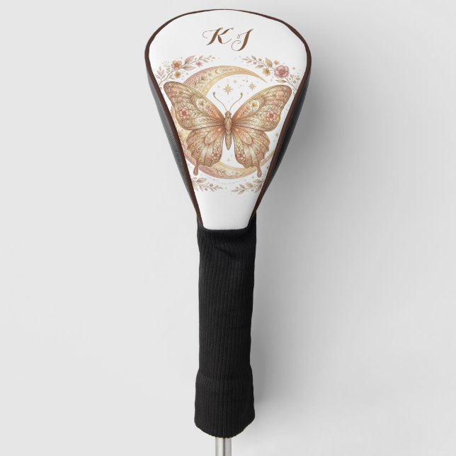 Butterfly Moon Floral Gold Personalized Design Golf Head Cover (Front)