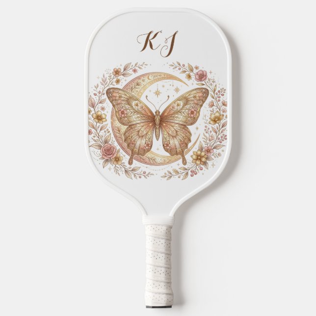 Butterfly Moon Floral Gold Personalized Design Pickleball Paddle (Front)