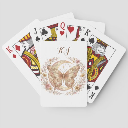 Butterfly Moon Floral Gold Personalized Design Poker Cards