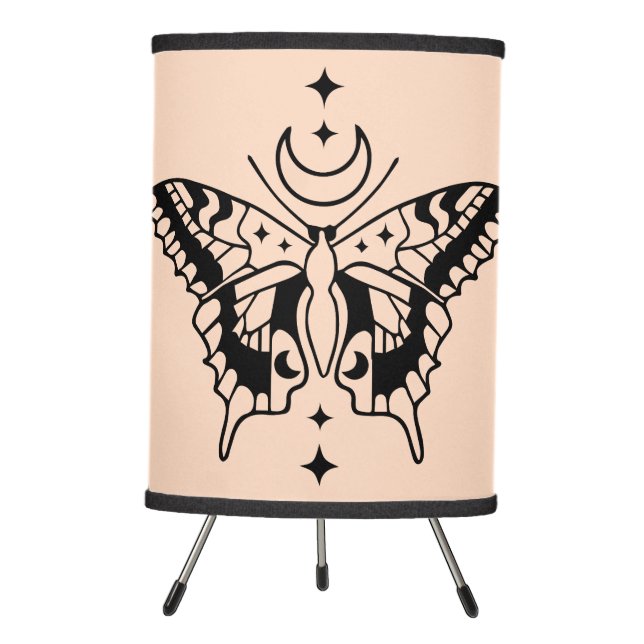 Butterfly Moon Minimal Line Art Design Tripod Lamp (Front)