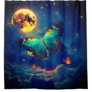 Butterfly Moon Night Sky Radiant Art Shower Curtain