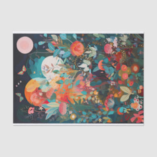 Butterfly Moon Whimsical Flower Painting Decoupage Tissue Paper