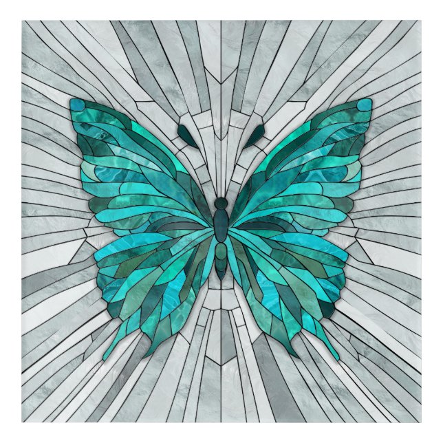 Butterfly Mosaic -Emerald Green and Grey Acrylic Print (Front)