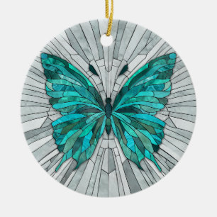 Butterfly Mosaic -Emerald Green and Grey Ceramic Ornament
