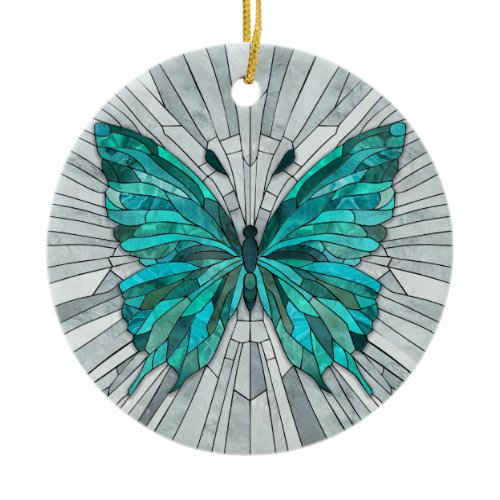 Butterfly Mosaic -Emerald Green and Grey Ceramic Ornament