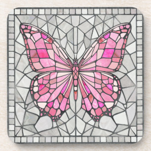 Butterfly Mosaic - Fairy Tale Pink and grey Beverage Coaster