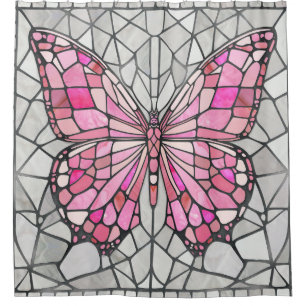 Butterfly Mosaic - Fairy Tale Pink and grey Shower Curtain