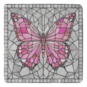 Butterfly Mosaic - Fairy Tale Pink and grey Trivet