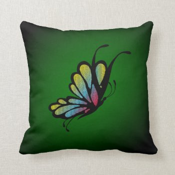 Butterfly Mosaic Green Throw Pillow