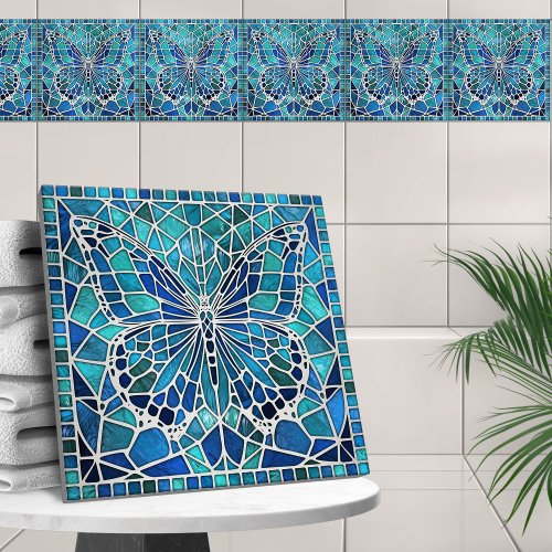 Butterfly Mosaic _ Ocean Blues Ceramic Tile