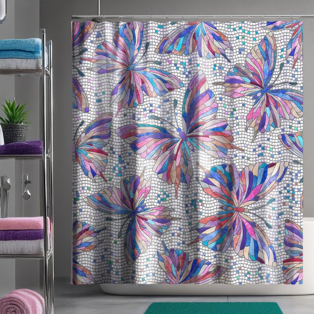 Butterfly Mosaic Pattern - pastels Shower Curtain (Creator Uploaded)