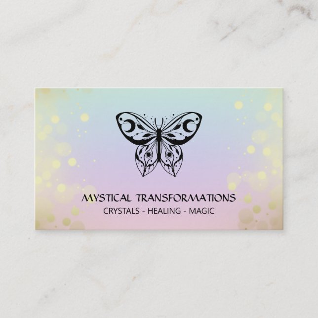 *~* Butterfly Moth Magic Boho Rainbow Pastel Business Card (Front)