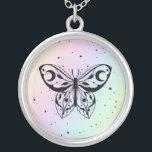*~* Butterfly Moth Magic Boho Universe Rainbow Silver Plated Necklace<br><div class="desc">* Energy Enhanced Esoteric Celestial Stars Cosmic Cosmos BOHO MODERN MYSTIC Sacred Geometry BUTTERFLY with Moon on it's wings... or. MOTH on a soft Rainbow Pastel Background Silver Plate Round Necklace. Energy Enhanced ROUND Silver Plated Metaphysical Spiritual New Age necklace. JEWELRY WITH INTENTION (R) - Energetically Enhanced Jewelry. As a...</div>