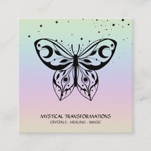  Butterfly Moth Magic Boho Universe Rainbow Square Business Card