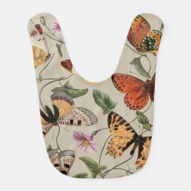 Butterfly Moth Nature Collection Drawing Baby Bib (Front)