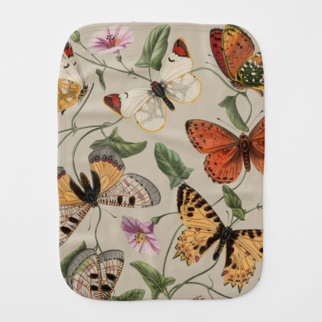 Butterfly Moth Nature Collection Drawing Baby Burp Cloth (Front)