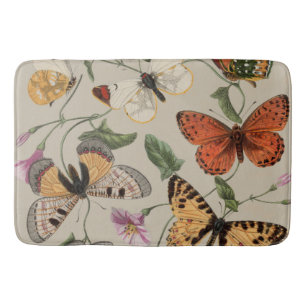 Butterfly Moth Nature Collection Drawing Bath Mat