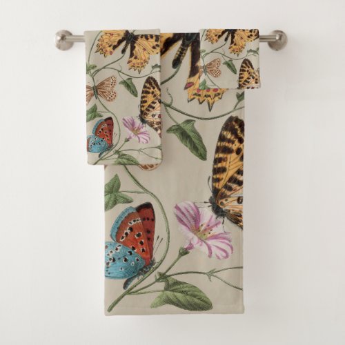 Butterfly Moth Nature Collection Drawing Bath Towel Set