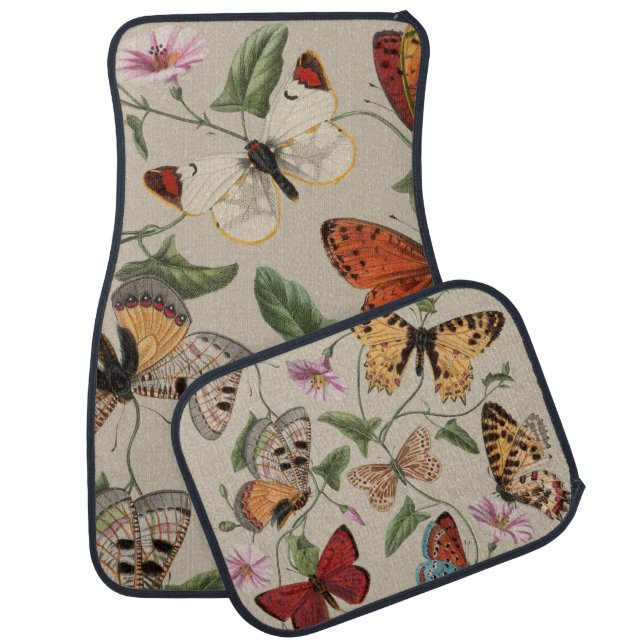 Butterfly Moth Nature Collection Drawing Car Floor Mat (Set)