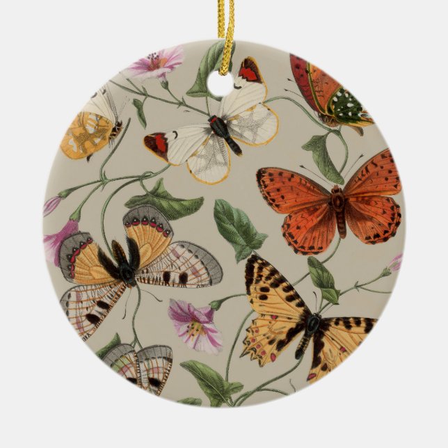Butterfly Moth Nature Collection Drawing Ceramic Ornament (Front)