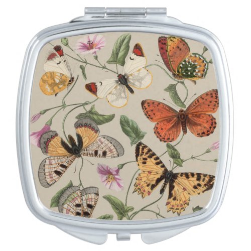 Butterfly Moth Nature Collection Drawing Compact Mirror