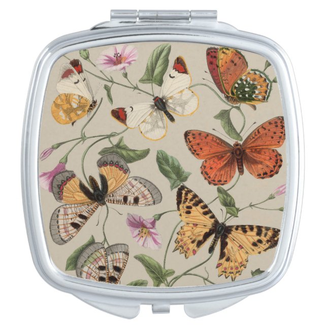 Butterfly Moth Nature Collection Drawing Compact Mirror (Front)