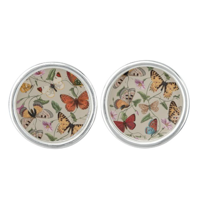 Butterfly Moth Nature Collection Drawing Cufflinks (Front)