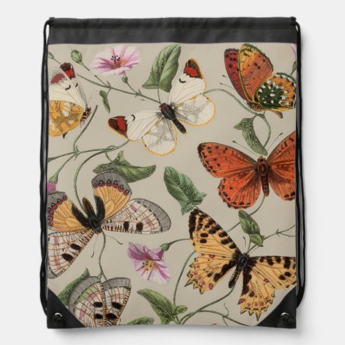 Butterfly Moth Nature Collection Drawing Drawstring Bag