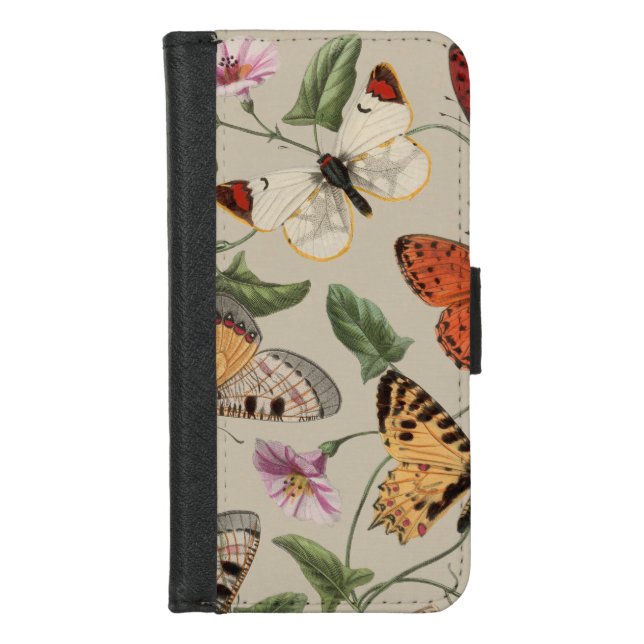Butterfly Moth Nature Collection Drawing iPhone Wallet Case (Front)
