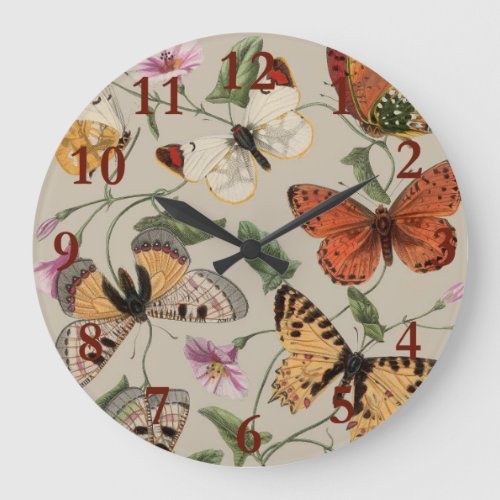 Butterfly Moth Nature Collection Drawing Large Clock