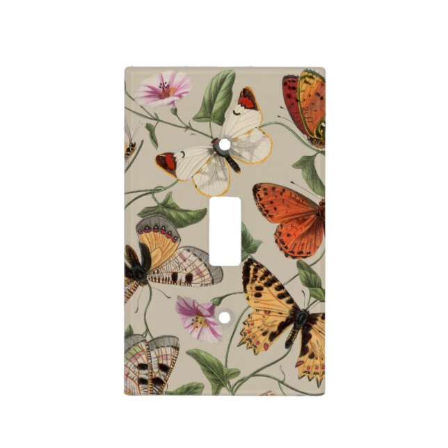 Butterfly Moth Nature Collection Drawing Light Switch Cover (Front)