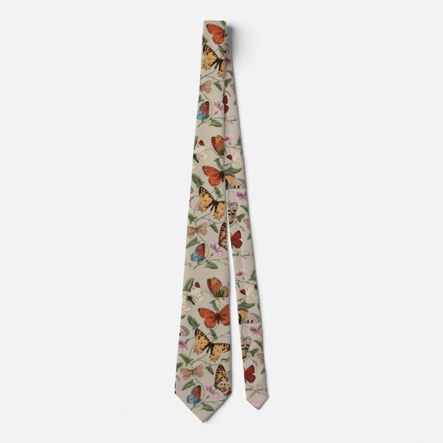 Butterfly Moth Nature Collection Drawing Neck Tie (Front)