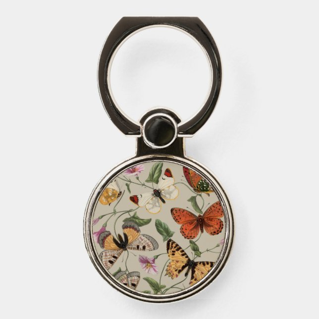 Butterfly Moth Nature Collection Drawing Phone Ring Stand (Front)