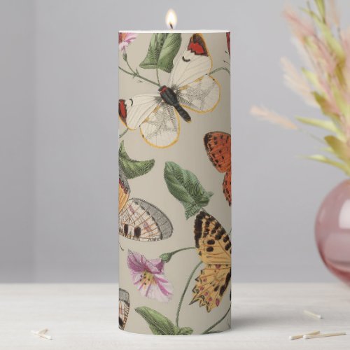 Butterfly Moth Nature Collection Drawing Pillar Candle